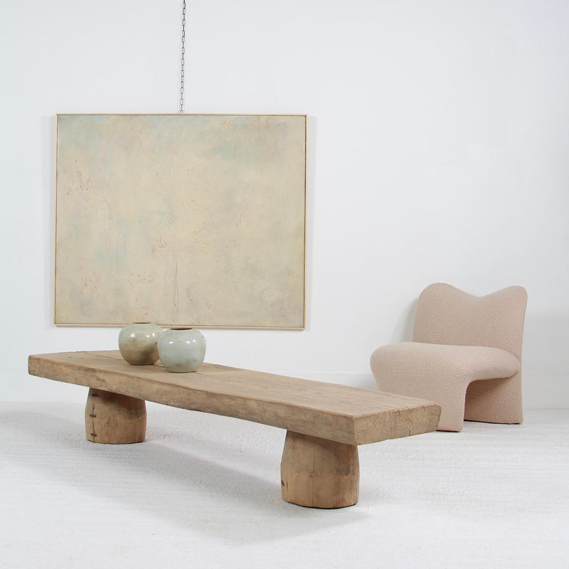 UNIQUE  HUGE BRUTALIST ZEN ELM SLAB COFFEE TABLE