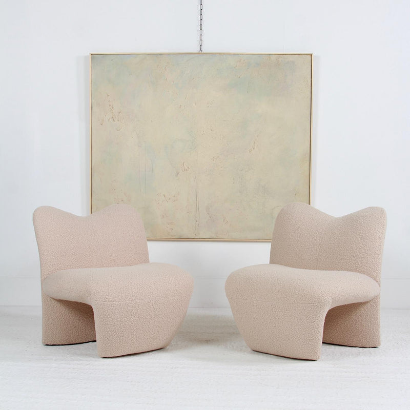 Pair of Sculptural Lounge Chairs Edited by Kron Multipla Reupholstered in Boucle
