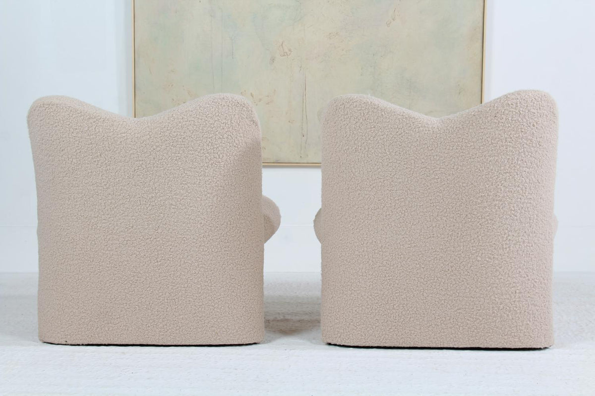 Pair of Sculptural Lounge Chairs Edited by Kron Multipla Reupholstered in Boucle