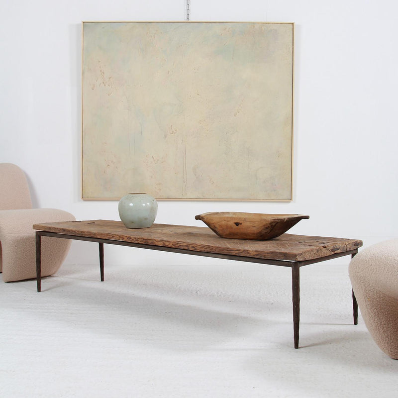 STYLISH ELM RUSTIC COFFEE TABLE ON METAL LEGS