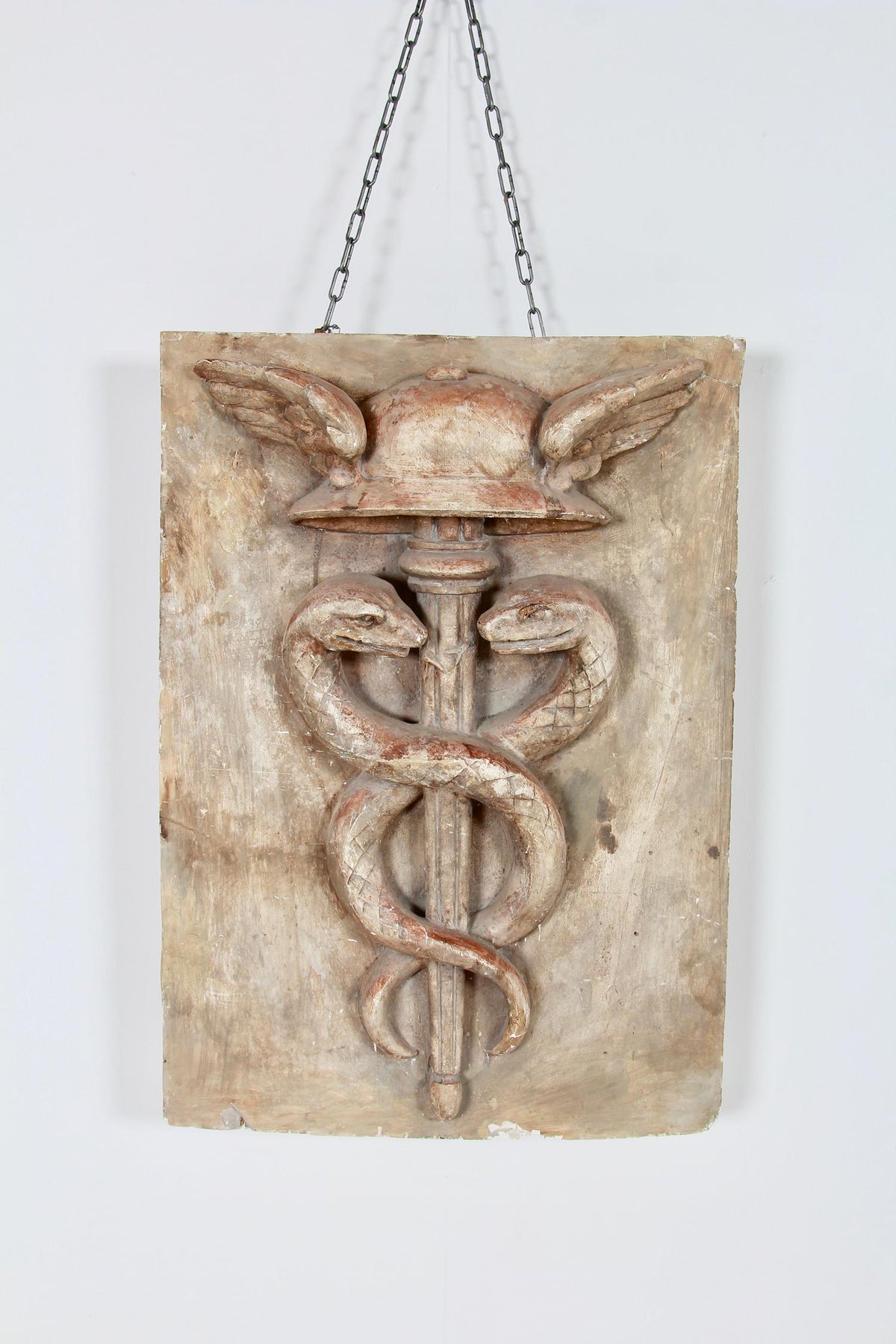 Decorative French Caduceus Plaster Plaque Hermes and Snakes