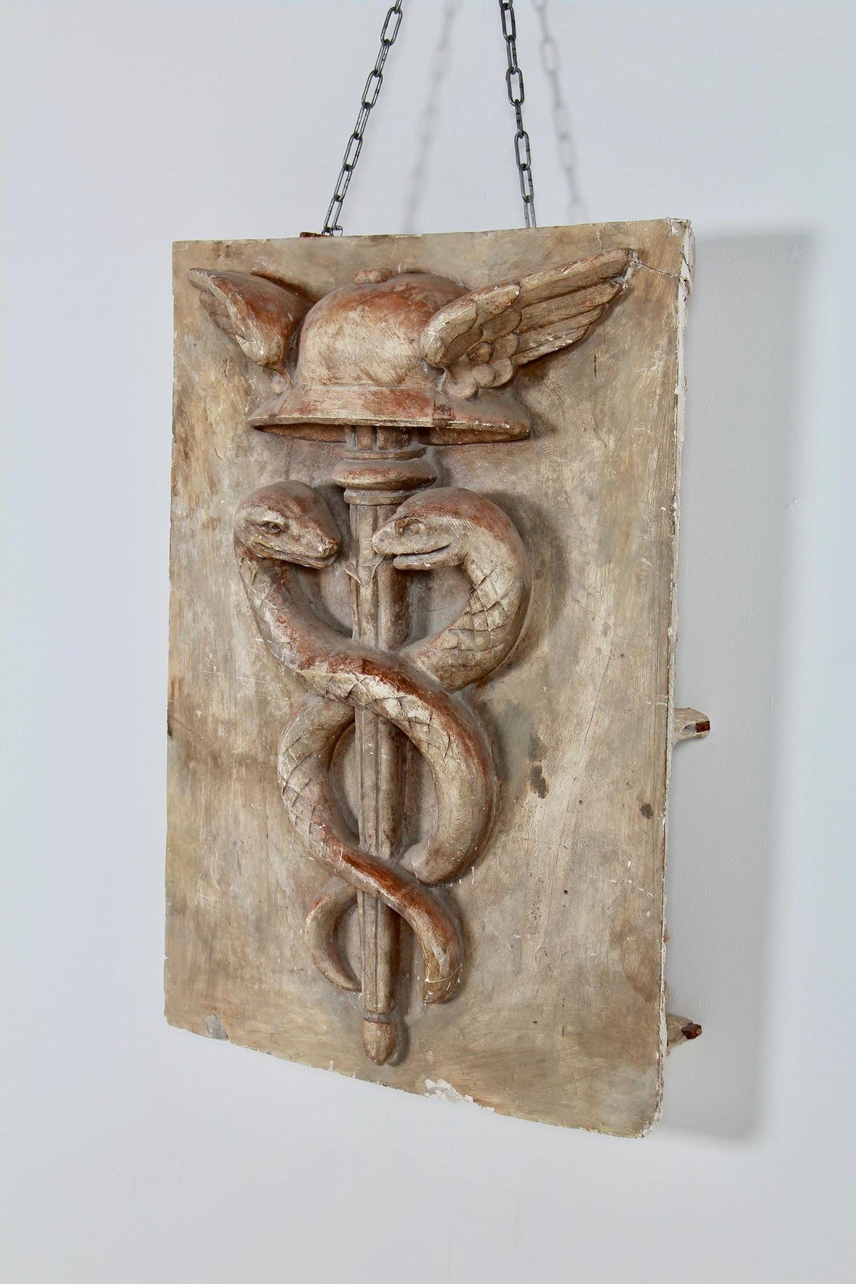 Decorative French Caduceus Plaster Plaque Hermes and Snakes