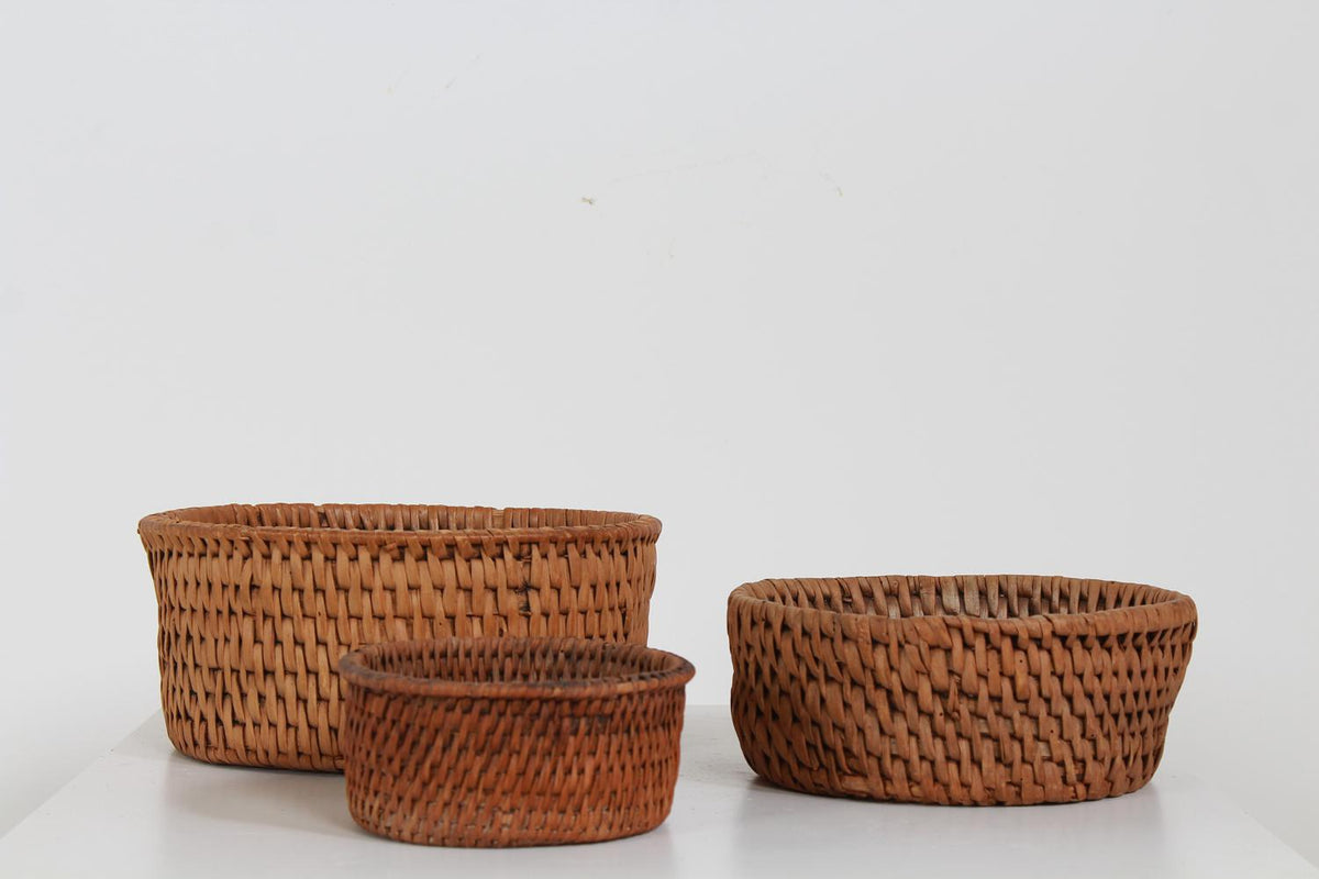 Collection of Three Swedish 19thC Woven Cheese Baskets