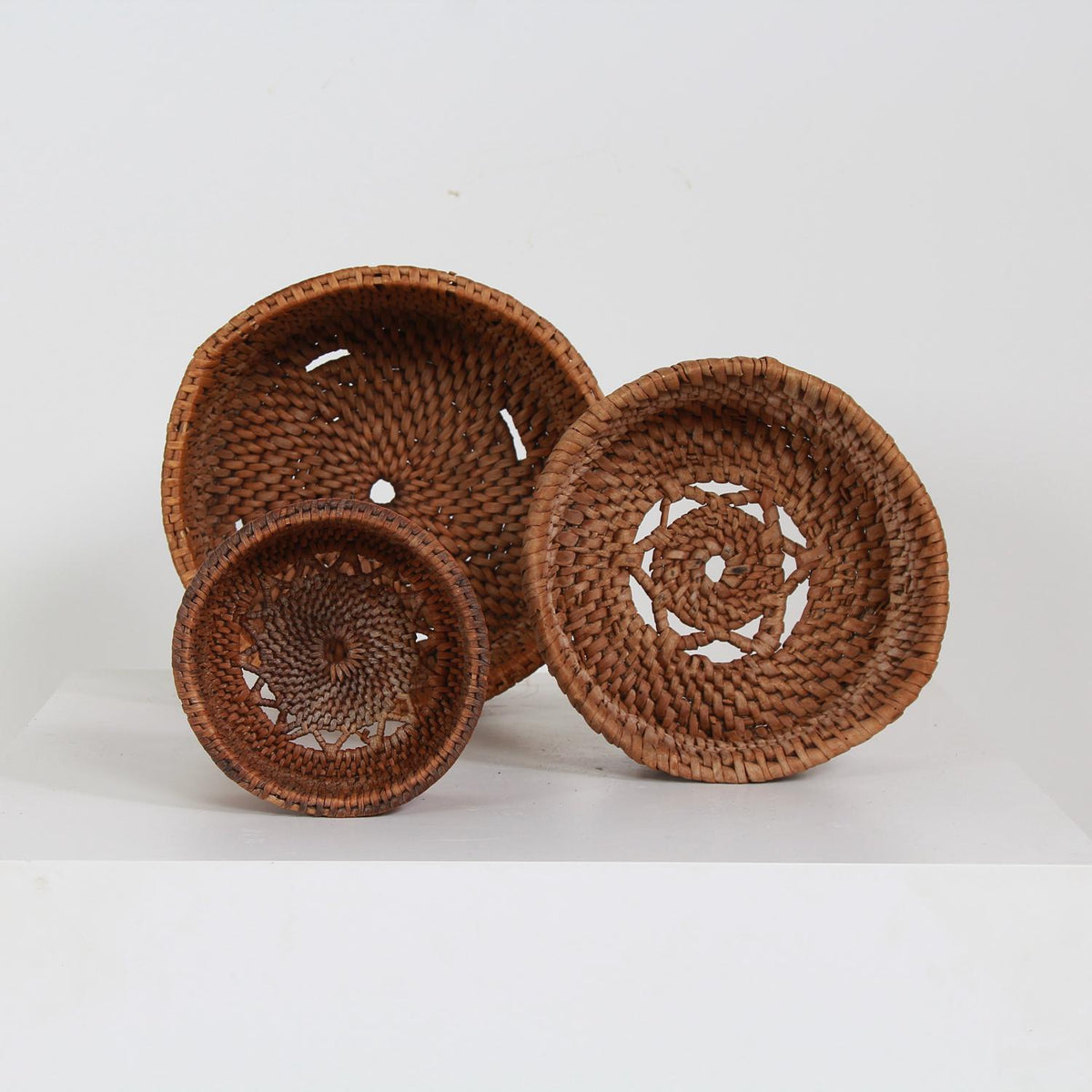 Collection of Three Swedish 19thC Woven Cheese Baskets