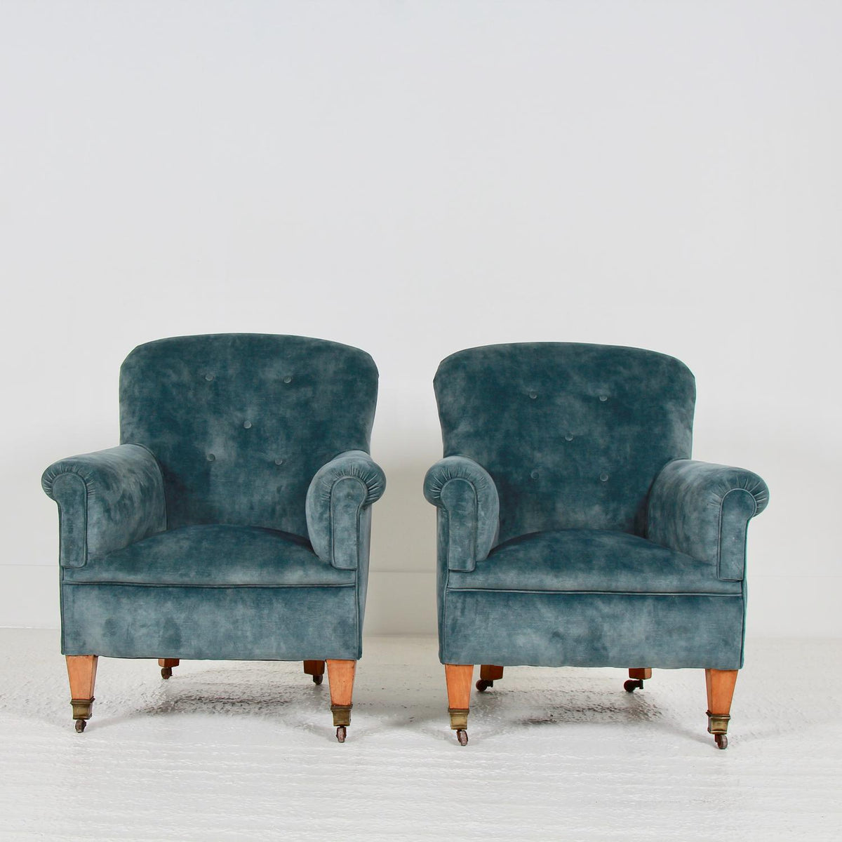 PAIR OF ENGLISH 19thC  BUTTON BACK VELVET ARMCHAIRS