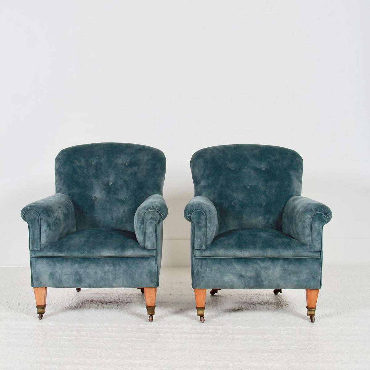 PAIR OF ENGLISH 19thC  BUTTON BACK VELVET ARMCHAIRS