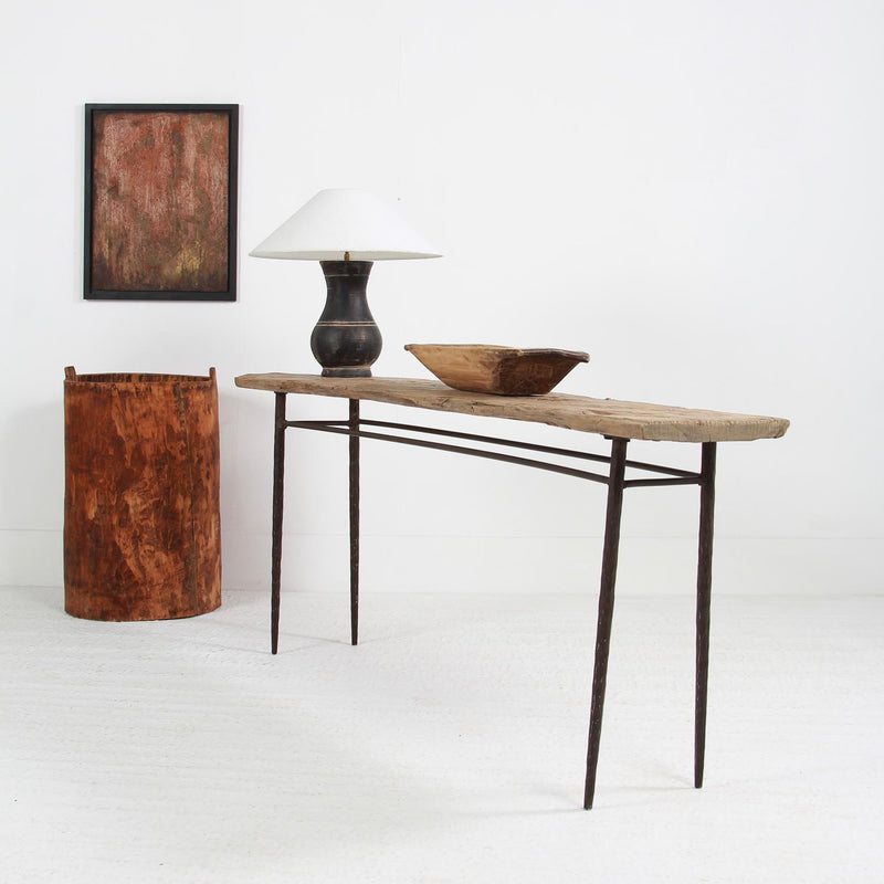 WONDERFUL FREESTANDING  WOOD & IRON CONSOLE TABLE