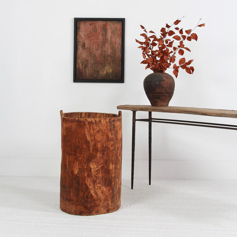 HUGE RUSTIC & SCULPTURAL JAPANESE WABI-SABI DUG-OUT TREE TRUNK BARREL