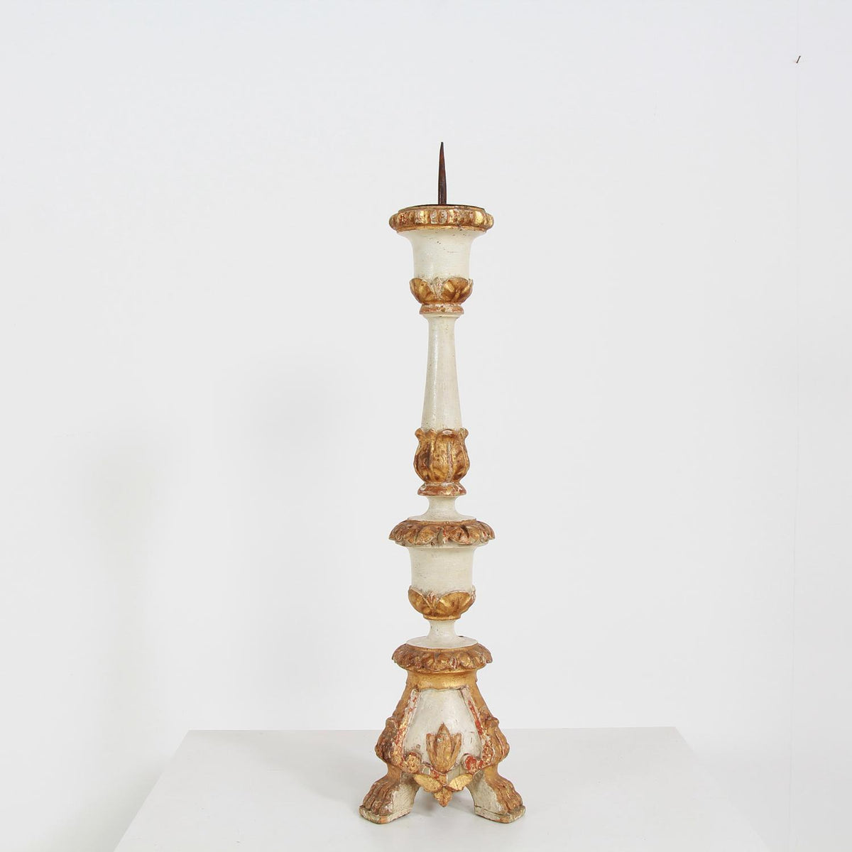 Italian 19th Century Carved Painted Pricket Candlestick
